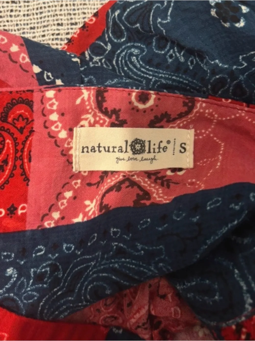 NATURAL LIFE Red, Navy & Pink Patchwork High-Low Boho Skirt